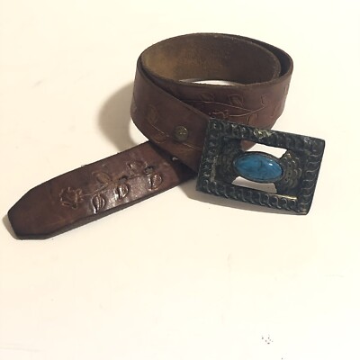 Vtg Litwin Leather Belt With Metal Western Turquoise Stone Buckle Size 30 Amazon.com: Western Turquoise Belt Vintage Western Belt  main image 2