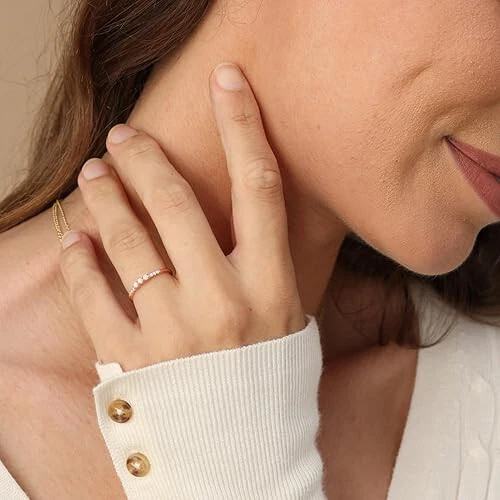 Dainty Stackable Three Round Shape Stone Opal Promise Ring Band 10K Solid Gold - Image 4 of 4