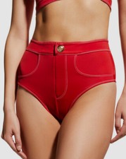  178 Oye Women Red Lavinia High-Waist Bikini Bottom Swimwear Size L