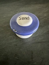 Antique  Metal White And Blue Enamelware Laundry Pot Container With Lid SAND