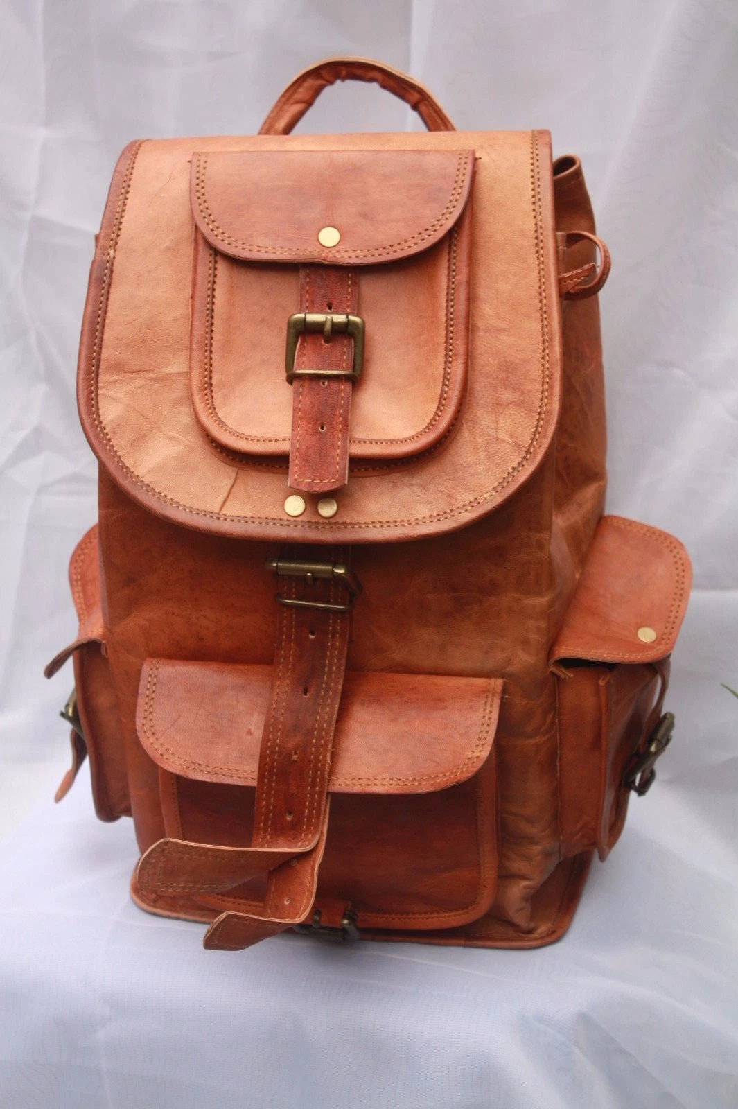 16'' Handmade Genuine Leather Rucksack Backpack School Bag College New Travel