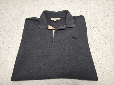 BURBERRY Heather Charcoal Gray Long Sleeve Polo Shirt Mens SZ Medium