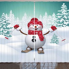 Weihnachten Rustikale Gardine Skifahren Schneemann Bäume