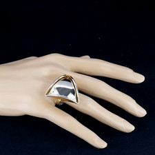 VINTAGE HOBE 60'S MOD MCM MIRROR GEOMETRIC SILVER GOLD TONE RING ADJUSTABLE