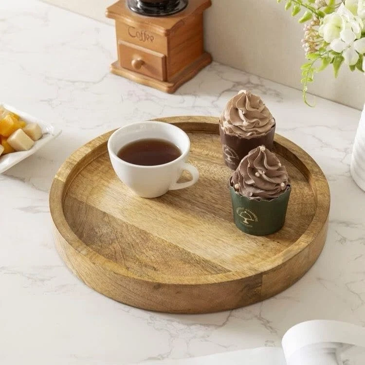 Handcrafted Round Wooden Serving Tray - 11x11 inches with Handles - Image 2 of 4