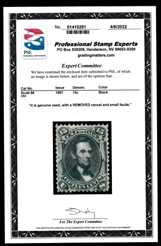 Lincoln Scott #98 15¢, en muy buen estado/muy buen estado usado, CV $237,50 PSE certificado Foto 3 de 3