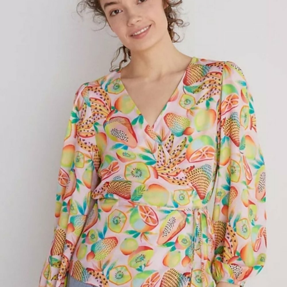 Farm Rio Pink Rainforest Print Wrap Blouse Top sz S | eBay