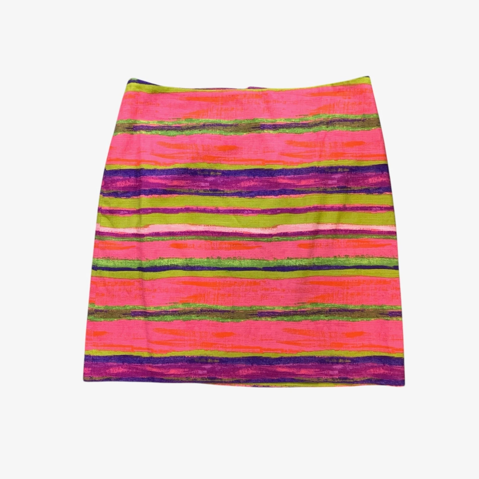 Ann Taylor Skirt Womens 8 Multi Horizontal Stripe Cotton Blend Lined Back Zip