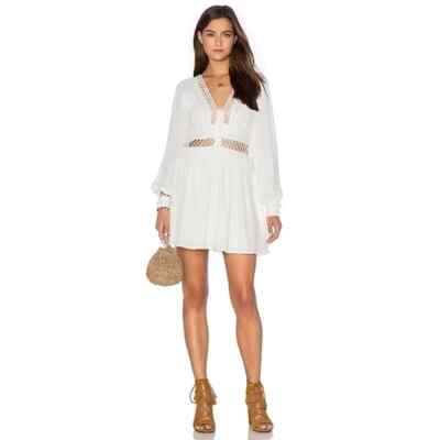 white christmas dresses Olivaceous Sea You Soon White Crochet Mini Dress - Size L - V-Neck, Bodycon, Tie-Back main image 1