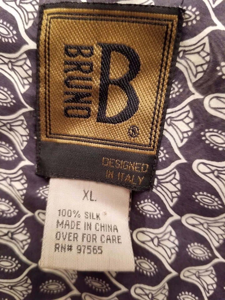 Bruno Mens Shirt Size XL X Large Black Tan Silk - Image 2 of 4