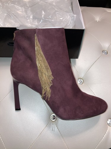 NEW Nine West Uloveit Suede Burgundy Gold Fringe Ankle Boots 10.5M $119 - Picture 9 of 12