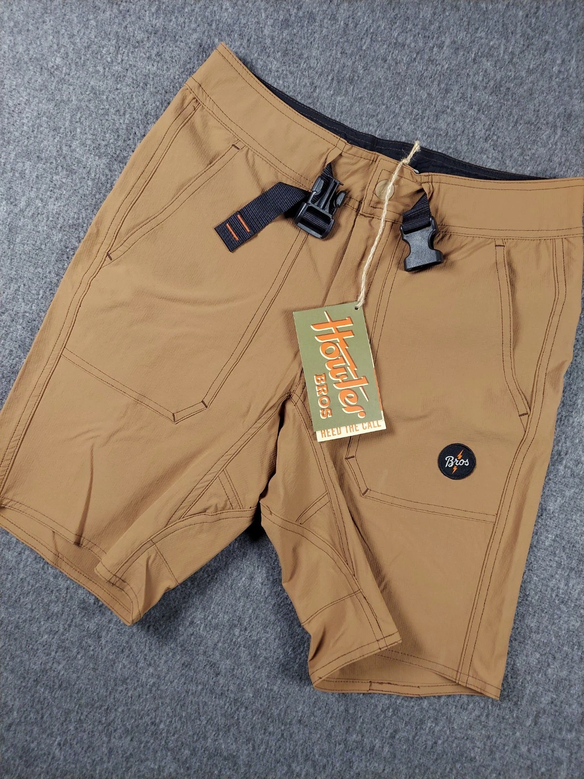 Howler Bros Shorts Mens 28 Tan Tamarin Tech Belted Cargo Pockets Hiking NWT