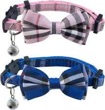 Cat Collars Breakaway with Cute Bow Bell - 2 Pack Kitten Collar Plaid Cat Collar