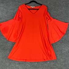 LOFT Petite Orange V-Neck Bell Sleeve A-Line Casual Dress SP