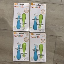 Munchkin Gentle Scoop Silicone Training Spoons, 2 Pack Blue/Green LOT OF 4 Pks