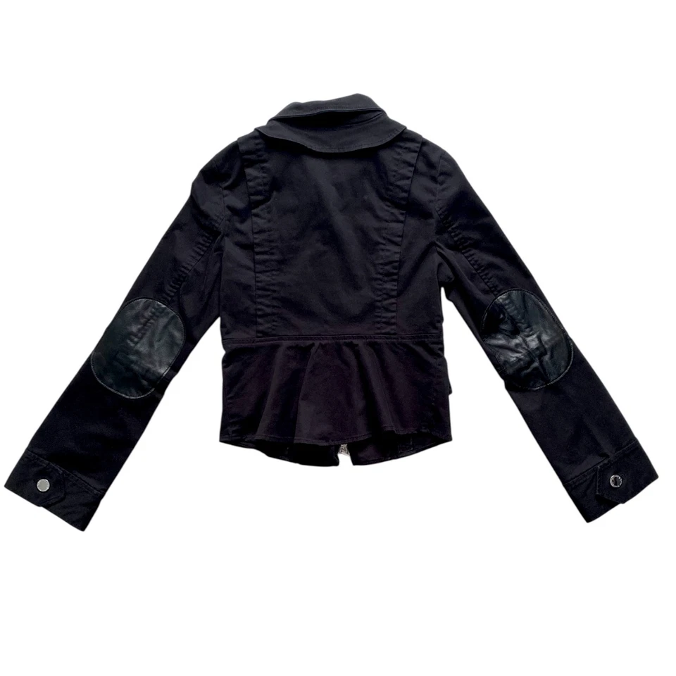 Chaqueta de motociclista Guess by Marciano para mujer con cremallera completa recortada negra plateada talla pequeña Foto 4 de 4