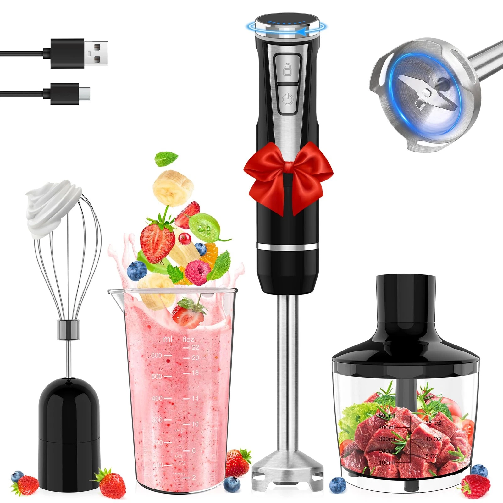 Cordless Immersion Blender Handheld, 4-in-1 Cordless Hand Blender with 500ml ...
Opens in a new wind