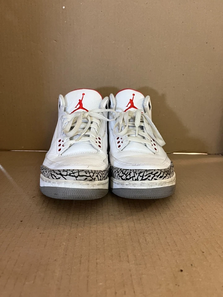 (2011) Air Jordan 3 Retro 136064-105 Talla 11.5 Blanco Cemento PELANDO GRIETAS Foto 3 de 4