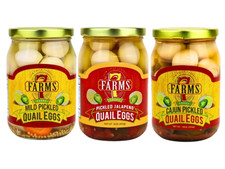 Pickled Quail Egg Variety 3 Pack - Mild, Jalapeno, and Cajun Flavors - 16 Ounce