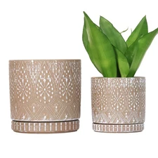 8 Inch + 6 Inch Plant Pot with Drainage Holes and Saucers, Indoor Ceramic Pla...