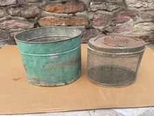 Vintage Galvanized Oval Metal MINNOW BAIT BUCKET w/insert & Great Paint Patina