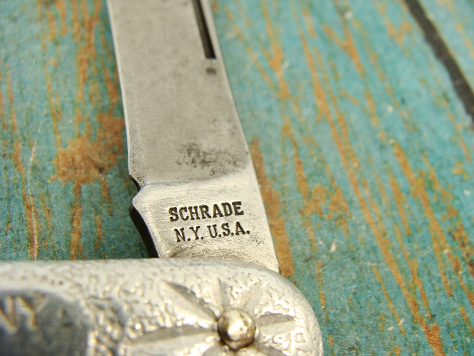 NAVAJA DE BOLSILLO VINTAGE PRE '73 SCHRADE WALDEN NY EE. UU. ALUMINIO PUBLICIDAD Foto 3 de 4