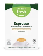 Amazon Fresh Espresso Medium Roast Aluminum Capsules, Compatible With Nespresso