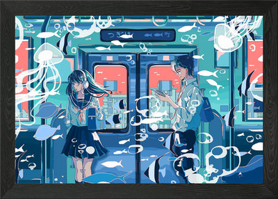 Anime Zugfahrt mit Meeresleben gerahmtes Wandbild Poster Leinwanddruck Bild