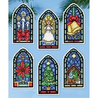 "Design Works Kreuzstich Stickpackung \"Weihnachtsbaumschmuck Buntglas (6Er-Set)\","
