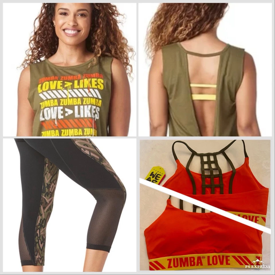 ZUMBA ¡JUEGO DE 3 piezas! Leggings Capri + Camiseta Espalda Abierta + Sujetador Deportivo Top EliteZWear Foto 2 de 4