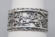 Vintage Israel Floral Vines Sterling Silver Ring - Size 6.25