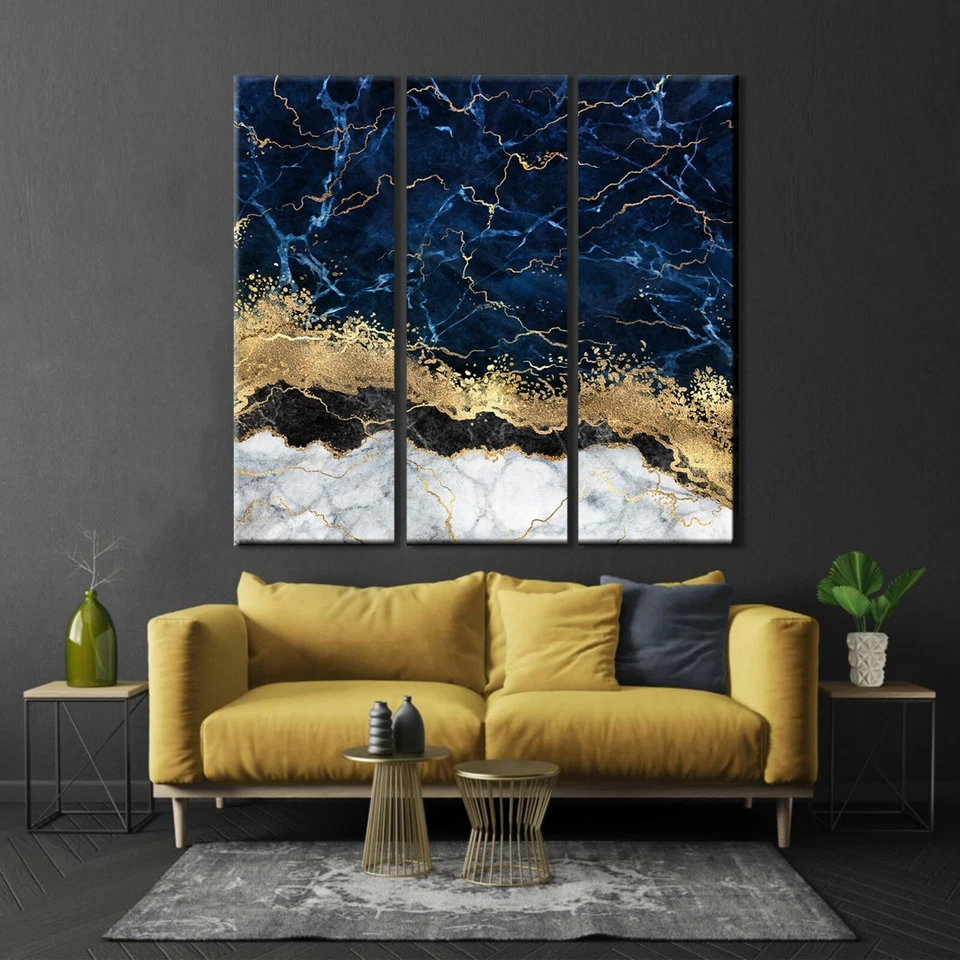 Blue Gold Marble Canvas , Luxury Wall Art, Abstract Wall Decor, Navy Blue Canvas - Image 2 of 4