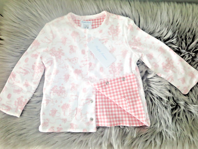 RALPH LAUREN BABY PINK INTERLOCK GARDENING MOTIF REVERSIBLE CARDIGAN JACKET-18M