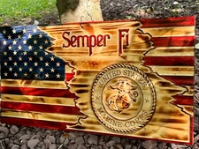 3D Carved US Marine Handmade Wood Wooden Flag Sign  license number 23105