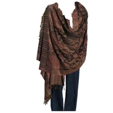 Shawl | Wool + Modal | Geometric Design | Handloomed | Tassels | Teal & Wine