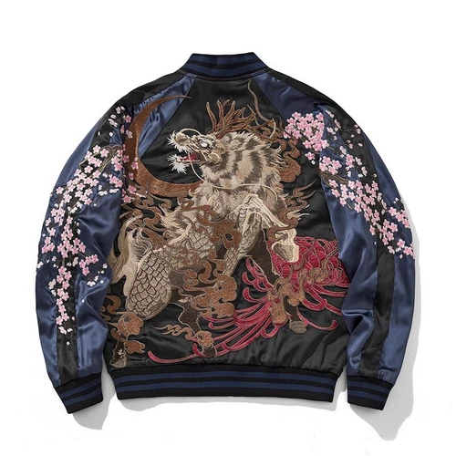 Herren Sukajan Wende Souvenir Jacke japanisches Muster Stickerei Kirin Sakura - Bild 26 von 47