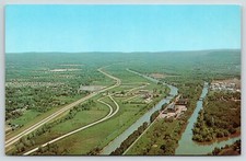 New York Thruway Utica Exit 31 Birdseye~Mohawk River~Barge Canal~1950s Postcard