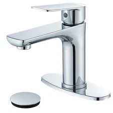 Chrome Single Handle Bathroom Sink Faucet 1 Hole Vanity Mixer with Cover & Drain