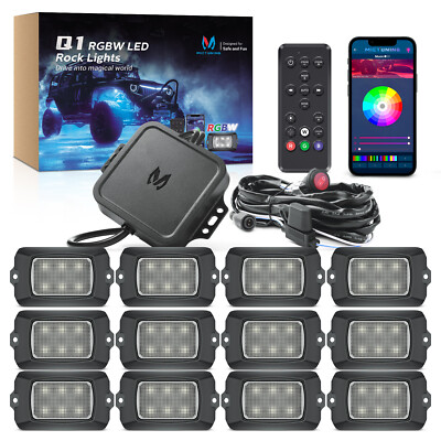 MICTUNING Q1 12 Pods RGBW LED Rock Lights Underglow Underbody Accent Car Lights