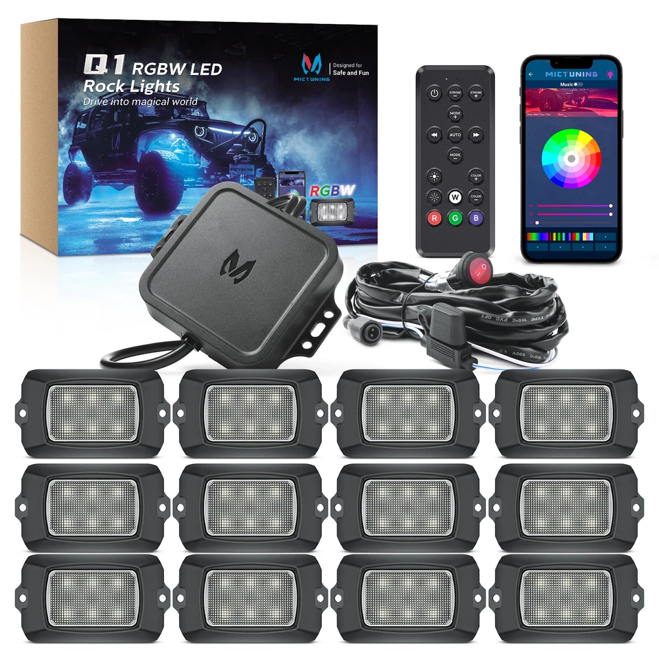 Kit de luces de neón MICTUNING Rock Lights Q1 RGBW todo terreno bajo brillo -8 cápsulas 12 cápsulas Foto 2 de 4