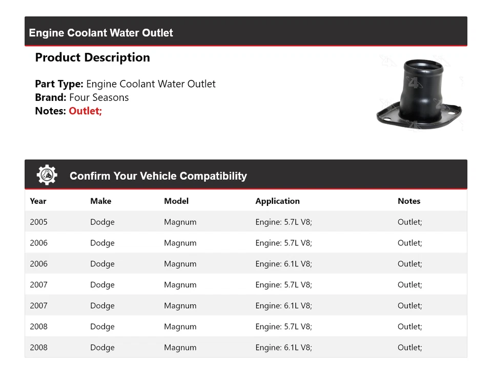 Tomada de água líquido de arrefecimento do motor Dodge Magnum 2005-2008 4 estações 2006 2007 - Imagem 2 de 4