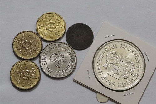 🧭 🇸🇬 SINGAPORE LOTTO VECCHIE MONETE CON ARGENTO B66 #445 - Foto 4 di 5