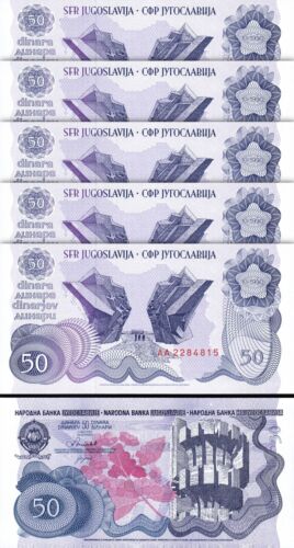 Yugoslavia 50 Dinara 1990, UNC, 10 Pcs LOT, Consecutive, P-101, Prefix AA - Picture 2 of 5