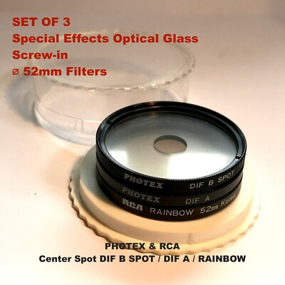   52mm Special Effects / SET OF 3-PHOTEX & RCA/ Optical Glass, Screw-in Filter
