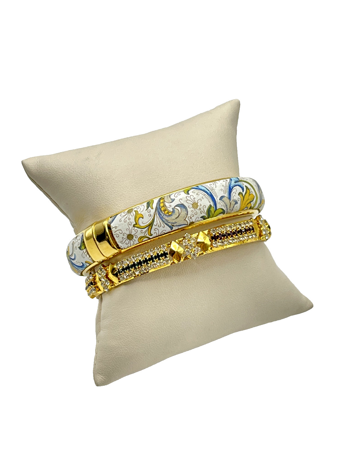 2 Gold-Plated Simulated Diamond / Ruby / Emerald … - image 1