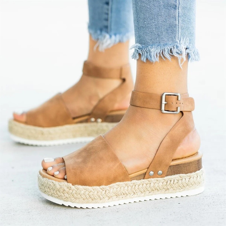 Sandalias De Mujer Talla Grande Cuñas Zapatos De Verano Con Tacón Alto Chanclas