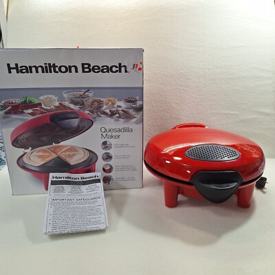 Hamilton Beach Red Quesadilla Maker Non Stick Surface Lockable Lid 25409 TESTED