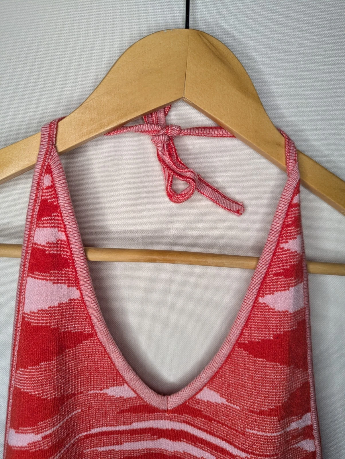 VALENTINO Mini abito donna rosso e rosa cravatta scollo aperto schiena maglia bodycon taglia small