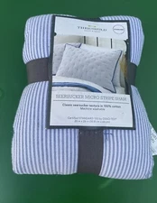 Threshold Seersucker Micro Stripe Standard Sham Blue & White, NEW