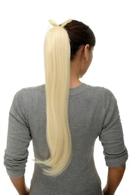 Postiche Tresse Queue de Cheval Peigne Bande Long Lisse Blond Platine 65cm - Photo 1/4